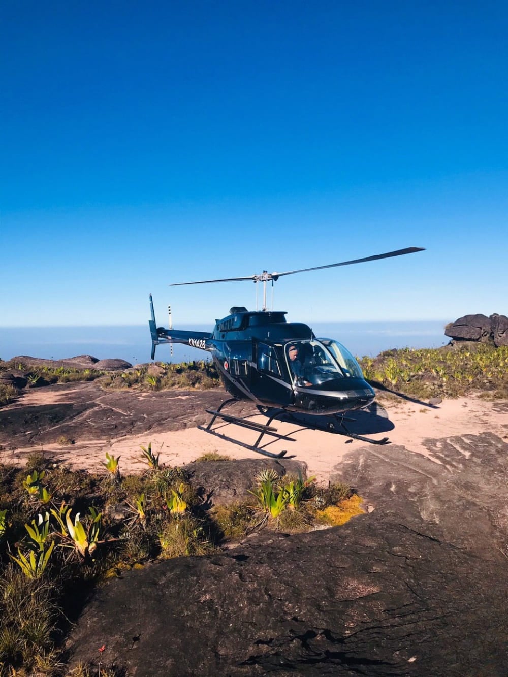 Helicopter landing at Mount Roraima