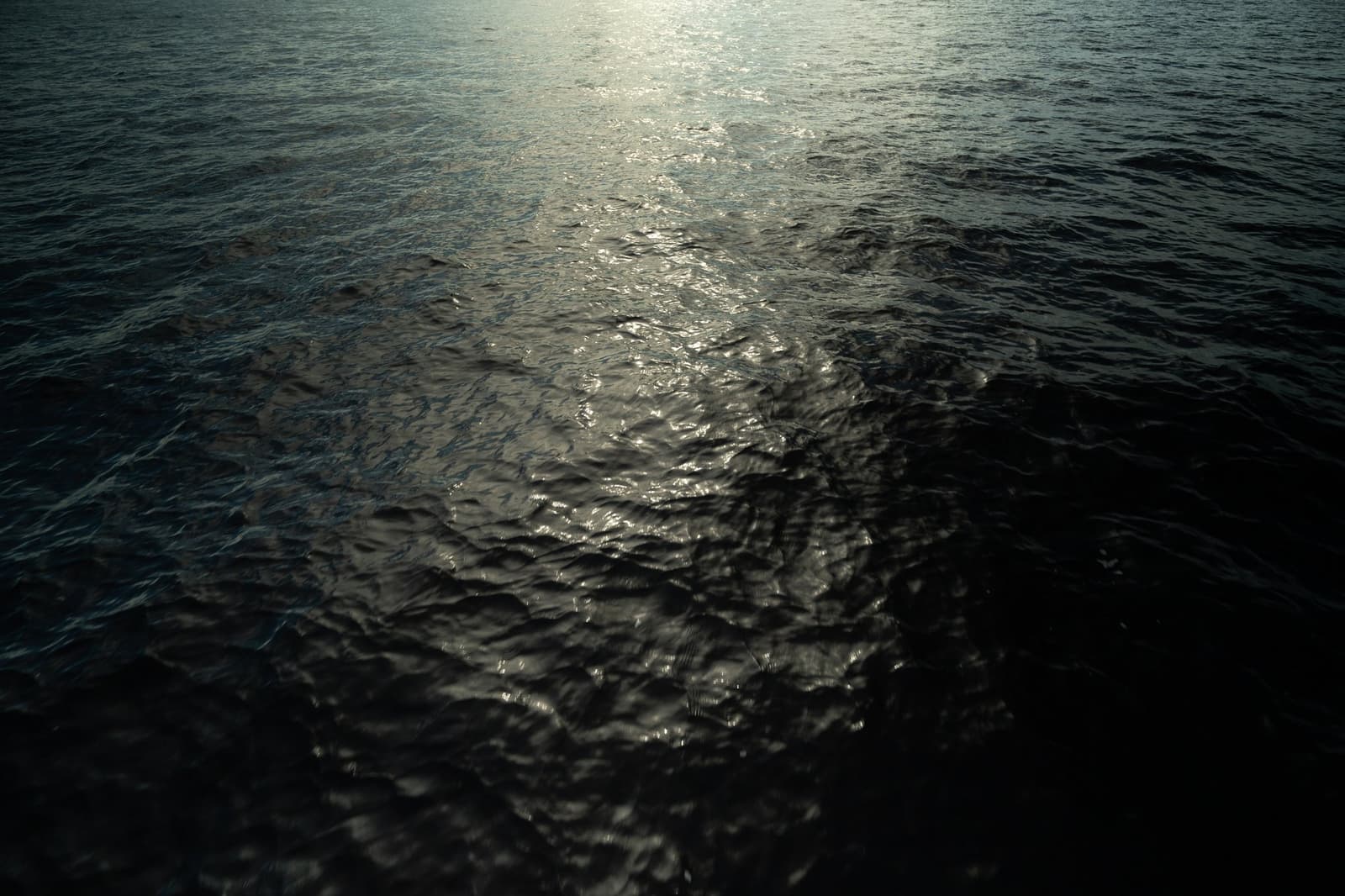 Still water, serious light. The Rio Negro sets the mood before the forest takes over. Dark, gently rippled river surface with a narrow column of sunlight reflected across the water, seen during the Pico da Neblina Expedition