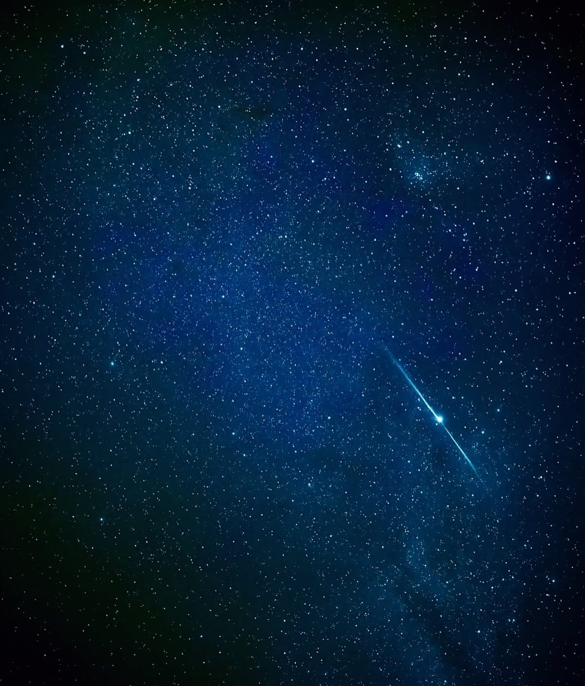 Make a wish, the Amazon sky takes requests. A bright shooting star streaks diagonally across a deep blue star-filled sky on an Amazon jungle cruise in Brazil